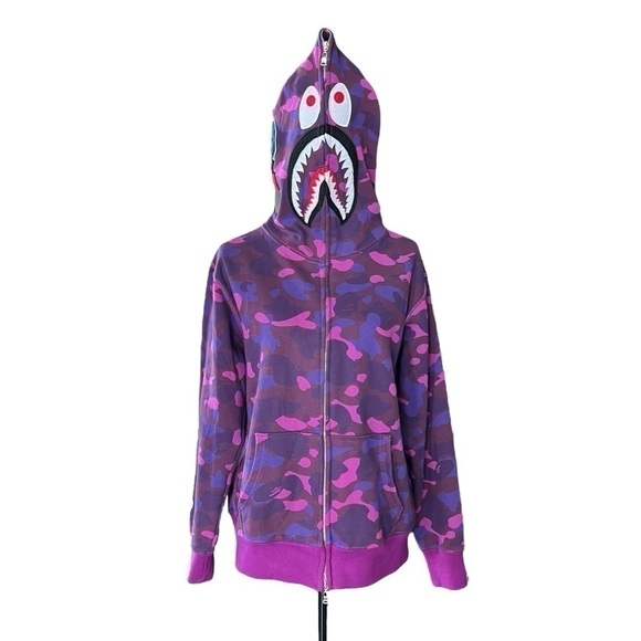 BATHING APE BAPE Purple Camo Shark Full Zip Sweatshirt XL Deadstock NWT WGM